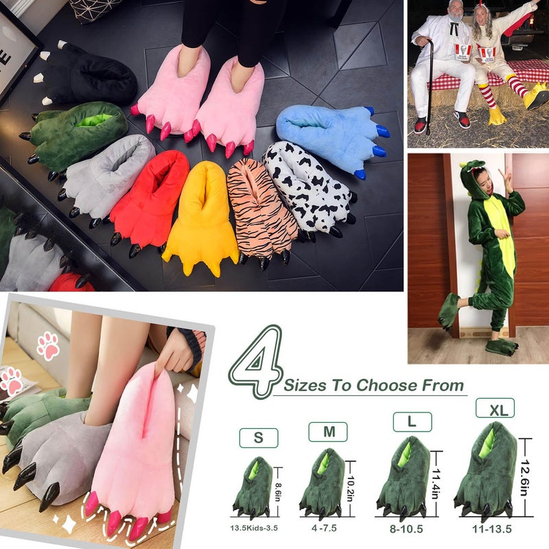 acdiac Unisex Soft Monster Claw Slippers Fun Dino Slippers Animal Paw Shoes For Men Women Boy Girl With Home Halloween Party Cosply Costume Footwear (L, Green) - Image 5
